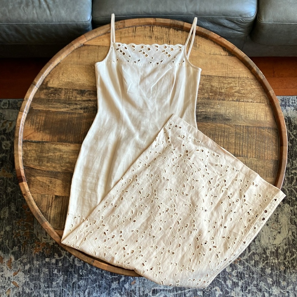 ESCADA Embroidered Linen Dress With Side Slit - Full Length - Made in Italy (34)